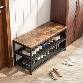 Szafka na buty z siedziskiem 73x45x30 cm – styl industrialny Loft, metal + MDF, brązowy rustykalny