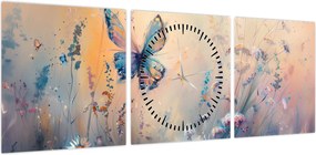 Obraz - Łąka z motylem II (z zegarem) (90x30 cm)