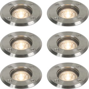 Zestaw 6 reflektorów gruntowych zewnętrznych stalowych 11 cm IP67 - Basic Round