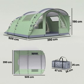Outsunny Namiot tunelowy 4-osobowy, namiot rodzinny z 2 sypialniami, przedsionek, 4 okna, podłoga, wysokość stojąca, 3000 mm słupa wody | Aosom PL