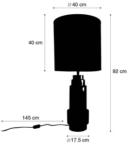 Lampa stołowa brązowa z abażurem z aksamitu w kolorze taupe ze złotem 40 cm - Bruut ArtDeco Oswietlenie wewnetrzne