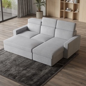 Masseno Narożnik PADWA z funkcją spania i pojemnikiem na pościel Narozniki L, Rozkładana sofa - Jasnoszary, POSO 55