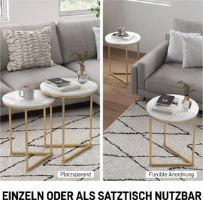 HOMCOM Zestaw 2 stolików pomocniczych, nowoczesny stolik kawowy ze złotymi stalowymi nogami do salonu, sypialni | Aosom PL
