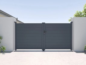 Brama rozwierna pełna z antracytowego aluminium szer. 305 x wys. 150 cm - NAZARIO