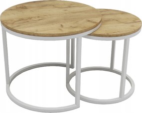 Stoliki kawowe Okrągły Biały 2w1 DĄB CRAFT Ø65 + 45 cm