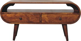 Okrągły mebel pod telewizor Artisan Furniture z drewna kasztanowego, 2 szuflady, 1 otwarta półka, brązowy