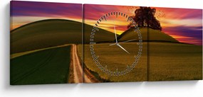 Obraz pola i kolorowego nieba (z zegarem) (90x30 cm)