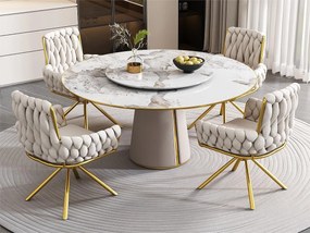 Zestaw 4 krzeseł obrotowych Velvet z podłokietnikami - złote metalowe nogi - Beż