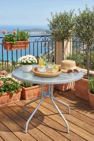 Metalowy stolik ogrodowy ze szklanym blatem - Gabriel 3X