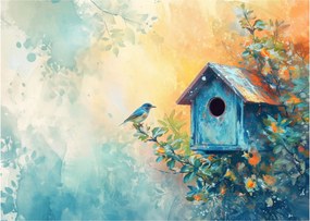 Obraz na szkle - Domek dla ptaków, akwarela (70x50 cm)