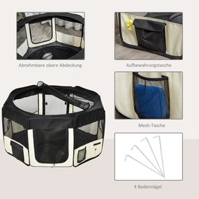 PawHut Kojec Zagroda Wybieg dla Szczeniąt Zwierząt Oxford 120x58cm Czarny Kremowo-Biały | Aosom PL