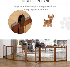 PawHut Barierka zabezpieczająca dla psów, składana, z drewna sosnowego, 432 x 36 x 70 cm, Kawa