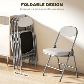 HOMCOM Zestaw 4 Wyściełanych Krzeseł Składanych, Foteliki z Pokryciem Sztruksowym, Oparcie, Stalowe Ramię, Kremowy