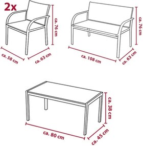 Zestaw ogrodowy LOUNGE z fotelami, ławką i stolikiem, szary