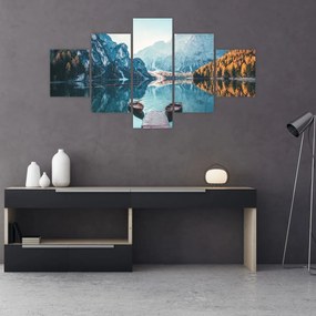 Obraz - Łodzie na jeziorze Braies (125x70 cm)