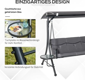 Outsunny: Elegancka Huśtawka Ogrodowa 3-osobowa z Daszkiem i Dodatkowymi Stoliczkami