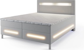 Masseno Łóżko kontynentalne BENZ z podświetleniem LED i pojemnikiem na pościel - Biały - MADRYT 920 / 160x200 cm / Biały (Ciepły)