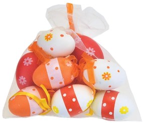 Ręcznie malowane jajka z kokardką w woreczku, 12szt., wys. 6 cm