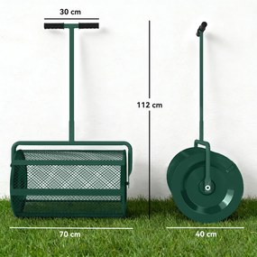 Outsunny Rozsiewacz kompostu 75 l 61x40cm rozsiewacz nawozu trawa ogród z uchwytem T kosz z siatki metal zielony | Aosom PL