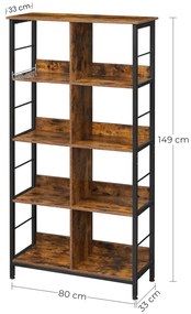 Regał TAYLOR 5 półek 149x80 cm, rustykalny brązowy