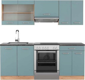 Aneks kuchenny niebiesko-szary/złoty dąb 200x60x81.6 r-line