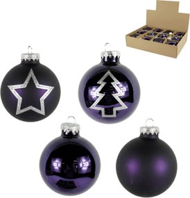 Zestaw 12 szt. ozdób świątecznych PURPLE JOY szklane 7,5 cm, fioletowe
