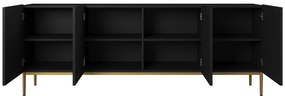 Komoda Nicole 200 cm - czarny mat / złote nóżki