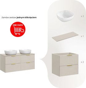 Podwójna szafka łazienkowa z umywalkami nablatowymi Adel 120 cm, kaszmir