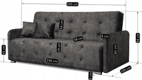 Sofa z Funkcją Spania ARIA Wersalka Rozkładana Dwuosobowa Welurowa Szara Nowoczesna do Salonu