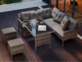 Zestaw mebli ogrodowych 7-osobowy z rattanu PE - 2 sofy, 2 pufy i 1 stolik kawowy - stalowa konstrukcja