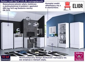 6 elementowy zestaw białych mebli z biurkiem do pokoju młodzieżowego - Elsinor 11X