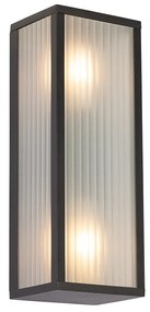 Zewnetrzna Lampa ścienna zewnętrzna czarna z żebrowanym szkłem 2-światła IP44 - Charlois Nowoczesny Oswietlenie zewnetrzne