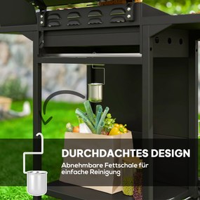 Outsunny Grill gazowy 9,5 KW z wózkiem, 4 palniki, boczny palnik, 123 x 57 x 98 cm Czarny