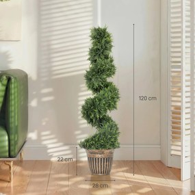 HOMCOM Spiralny cyprys, zestaw 2 szt. roślin sztucznych, z doniczką, wysokość 120 cm, zielony | Aosom PL