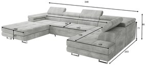 Duża sofa narożna z regulowanymi zagłówkami i pojemnikiem na pościel, złoty/musztardowy, Aspen U, prawy