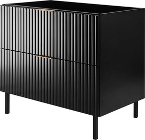 Szafka pod umywalkę, Czarny + złoty uchwyt, 80 x 77 x 46 cm, nogi czarne, bez blatu