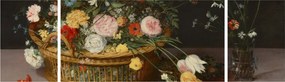 Obraz - Jan Brueghel the Elder, Flowers in a Basket and a Vase, reprodukcje (170x50 cm)