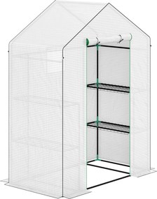 Outsunny Szklarnia z półkami, mini szklarnia, odporna na UV, okna z siatki, drzwi na zamek błyskawiczny, 143Dł x 74S x 190W cm, Biała