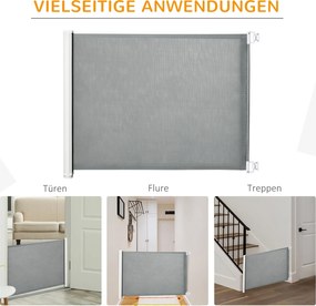 PawHut bramka ochronna na drzwi, schody, zwijana, obsługa jedną ręką, PVC szara