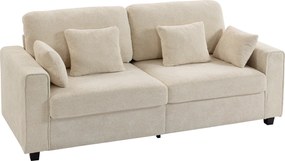 HOMCOM Beżowa Sofa 3-osobowa z Tkaniną o Strukturze Weluru, Głębokim Siedziskiem, Poduszkami z Pianki, Szerokimi Podłokietnikami i 4 Poduszkami | Aosom PL