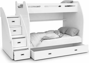 Łóżko piętrowe Cut 3-osobowe 90x200 120x200 ze schodami szufladami barierką i stelażem Flex dla dzieci