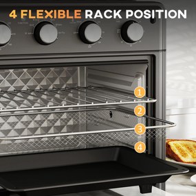 HOMCOM Minipiekarnik, Frytkownica z Powietrzem, 90-230°C, 7 Programów, Akcesoria, Czarny