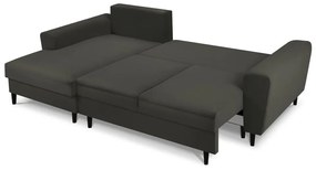 Czarny sztruksowy rozkładany narożnik ze schowkiem (lewostronny/z szezlongiem) Kyoto – Cosmopolitan Design