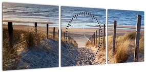Obraz - Droga na plażę Morza Północnego, Holandia (z zegarem) (90x30 cm)