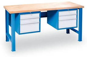 Stół warsztatowy GD z 2 szafkami na narzędzia, 6 szuflad, 2000 x 685 x 850 mm, niebieski