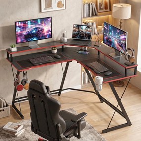HOMCOM Biurko komputerowe w kształcie L z gniazdkami, narożne biurko 128 cm z podstawką na monitor, haczykiem na słuchawki &amp; uchwytem na napoje | Aosom PL