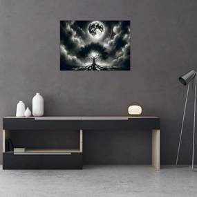 Obraz – Czarno-białe drzewo w pełni księżyca (70x50 cm)
