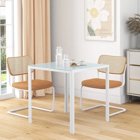 HOMCOM Kwadratowy Stół dla 4 Osób, Blat z Hartowanego Szkła, do Kuchni i Jadalni, 75 x 75 x 75 cm, Biały