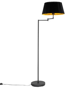 Czarna lampa stojąca z czarnym plisowanym kloszem i regulowanym ramieniem - Ladas Deluxe klasyczny/Antyczny Oswietlenie wewnetrzne