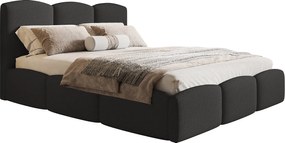 Łóżko dwuosobowe 160x200 Roma Slim z grubej pianki - łóżko z pojemnikiem i stelażem - tkanina boucle czarny (Anthology 19)